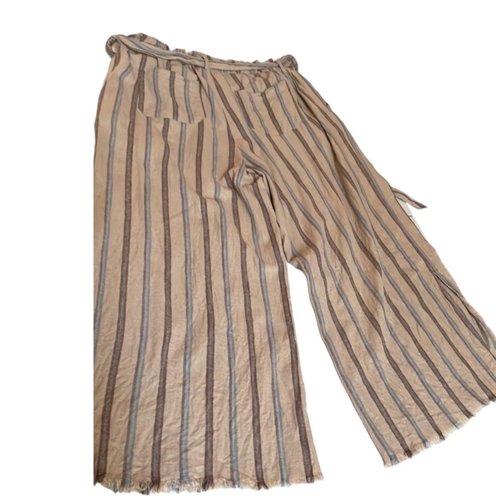 Rewash size large wide split leg cropped pull on pant linen blend pockets belt
